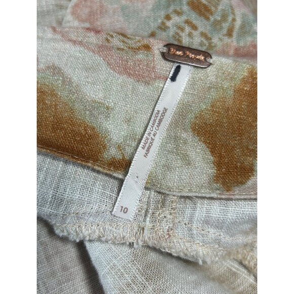 FREE PEOPLE Sweet As Beach Mini Skirt Sz 10 Sarong Wrap Tie Dye Multicolor Linen - Picture 11 of 13